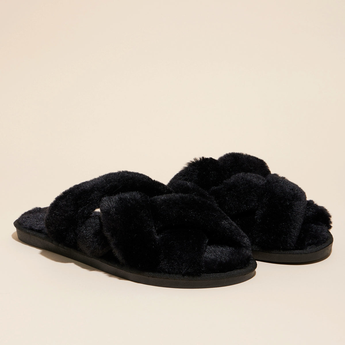 Open Toe Braided Fuzzy Slippers for Christmas Gift