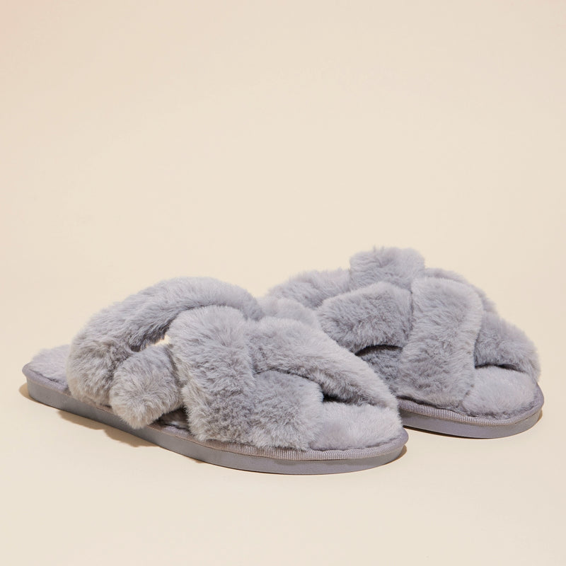 Open Toe Braided Fuzzy Slippers for Christmas Gift