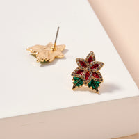 Christmas Green Leaf Enamel Stud Earrings