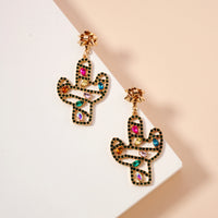Christmas Cactus & Rhinestones Dangling Earrings