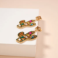 Christmas Cactus & Rhinestones Dangling Earrings