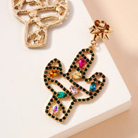 Christmas Cactus & Rhinestones Dangling Earrings