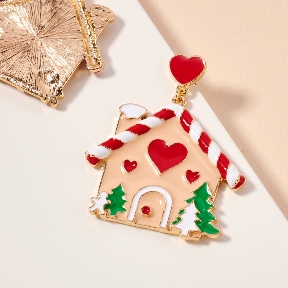 Christmas Gingerbread House Enamel Dangling Earrings