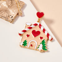 Christmas Gingerbread House Enamel Dangling Earrings