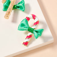 Christmas Candy Cane & Bow Enamel Stud Earrings