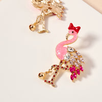 Christmas Flamingo Rhinestones Enamel Earrings