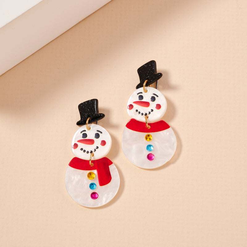 Christmas Snow Man Acetate Dangling Earrings
