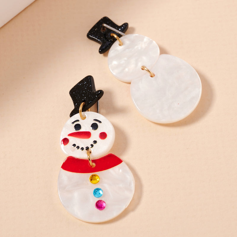 Christmas Snow Man Acetate Dangling Earrings