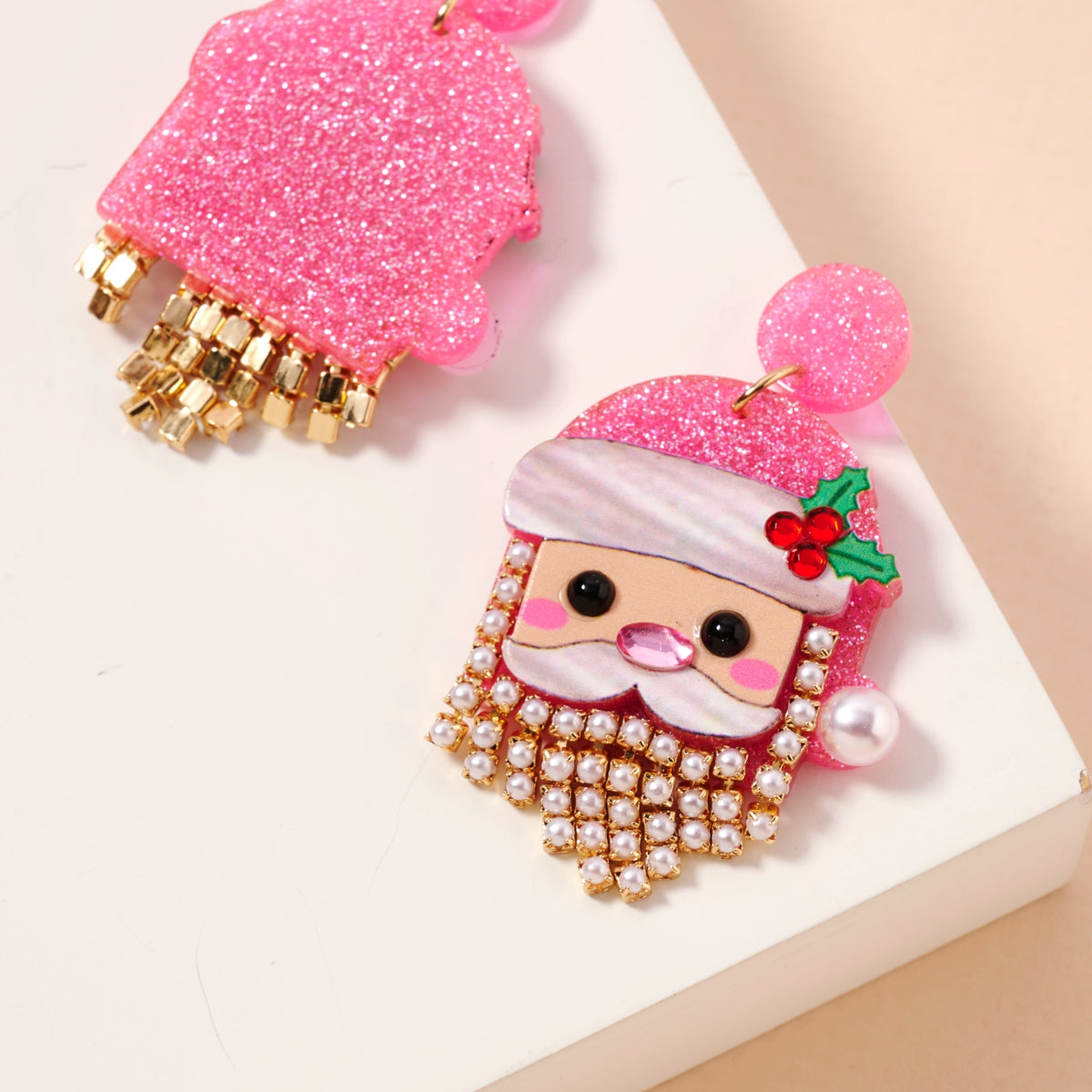 Christmas Santa Claus Rhinestoned Beard Stud Earrings