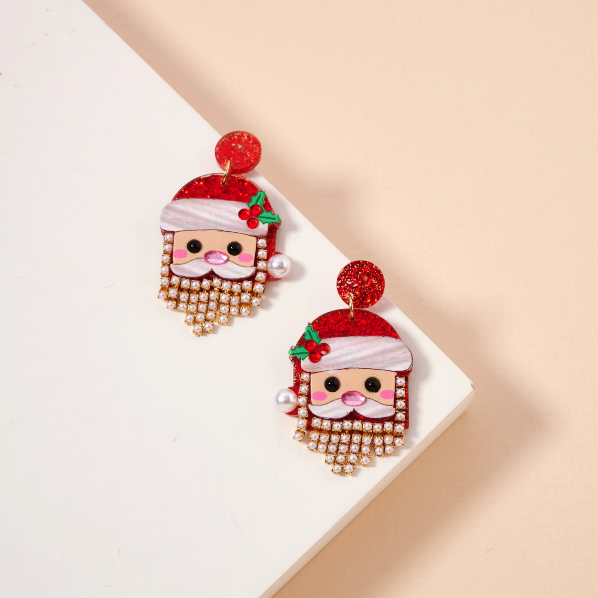 Christmas Santa Claus Rhinestoned Beard Stud Earrings