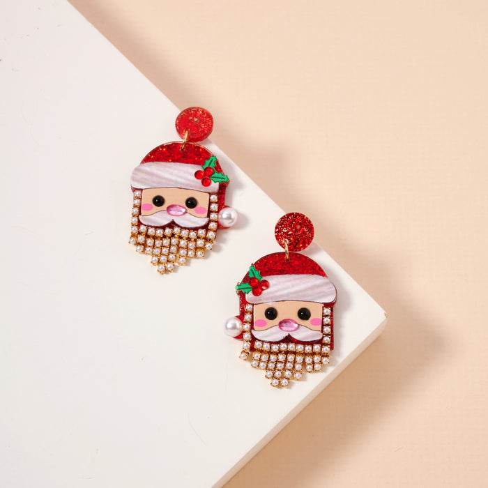Christmas Santa Claus Rhinestoned Beard Stud Earrings