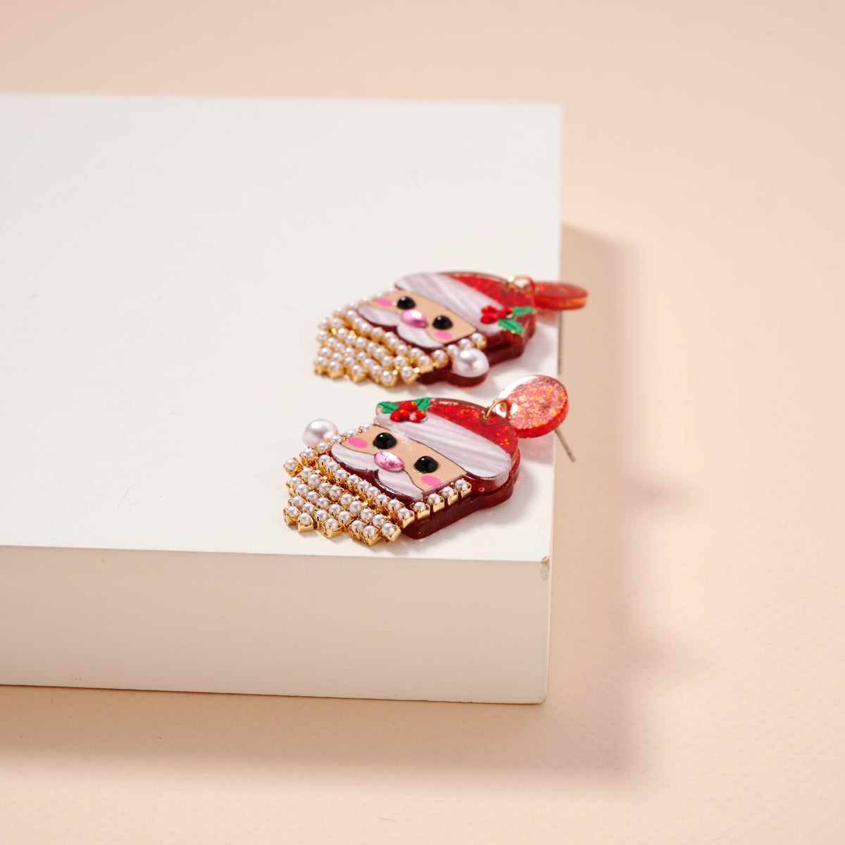 Christmas Santa Claus Rhinestoned Beard Stud Earrings