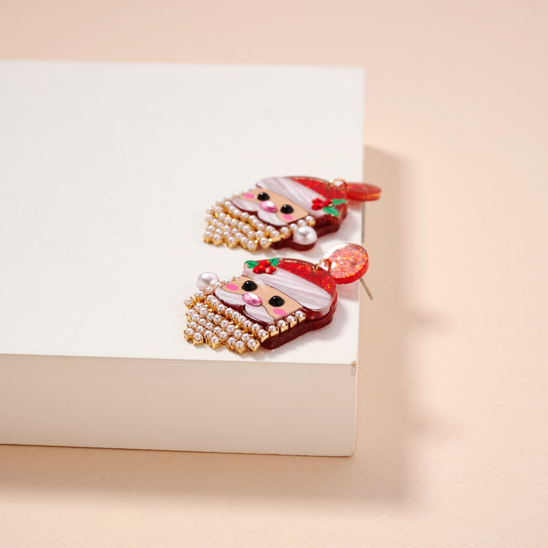 Christmas Santa Claus Rhinestoned Beard Stud Earrings