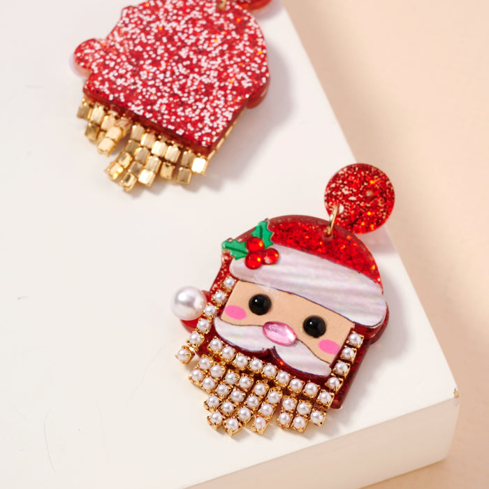 Christmas Santa Claus Rhinestoned Beard Stud Earrings
