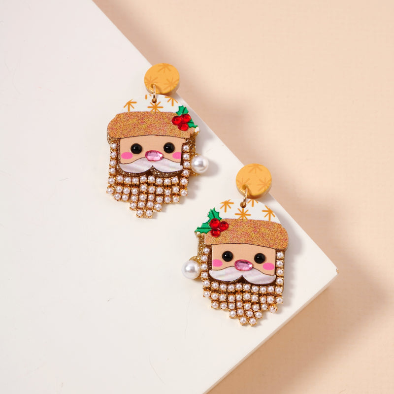Christmas Santa Claus Rhinestoned Beard Stud Earrings
