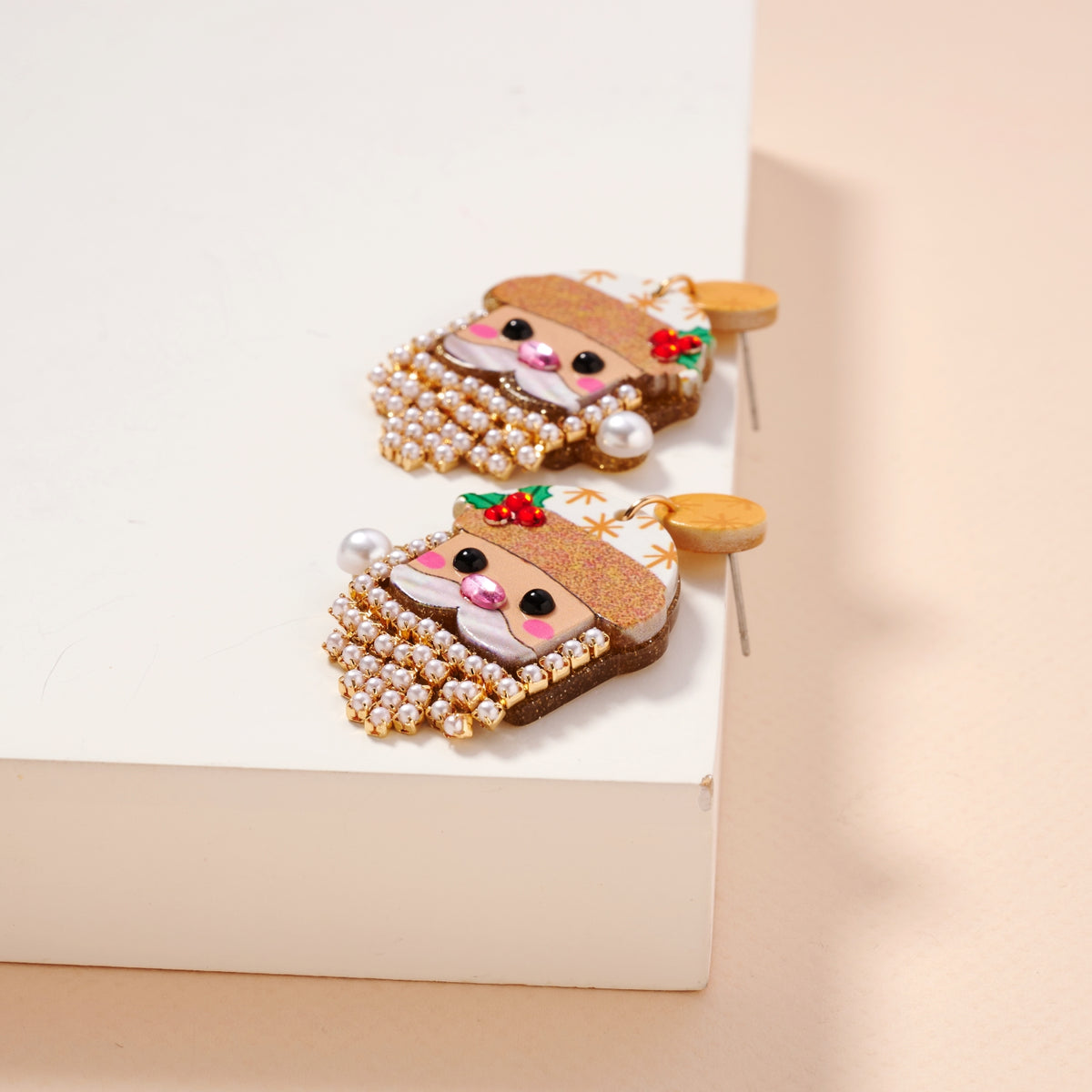 Christmas Santa Claus Rhinestoned Beard Stud Earrings