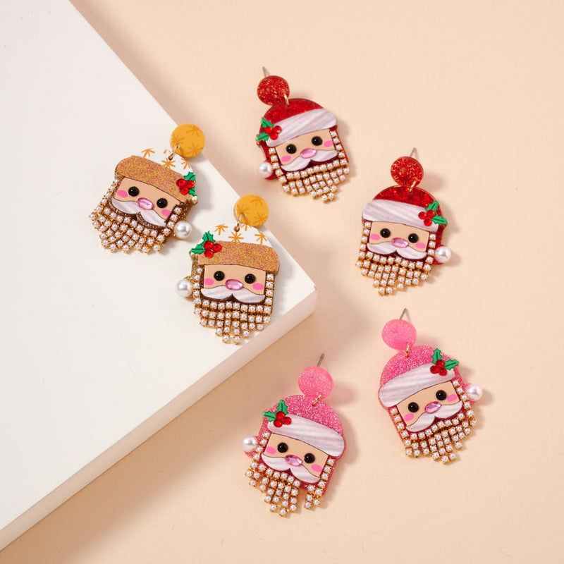 Christmas Santa Claus Rhinestoned Beard Stud Earrings
