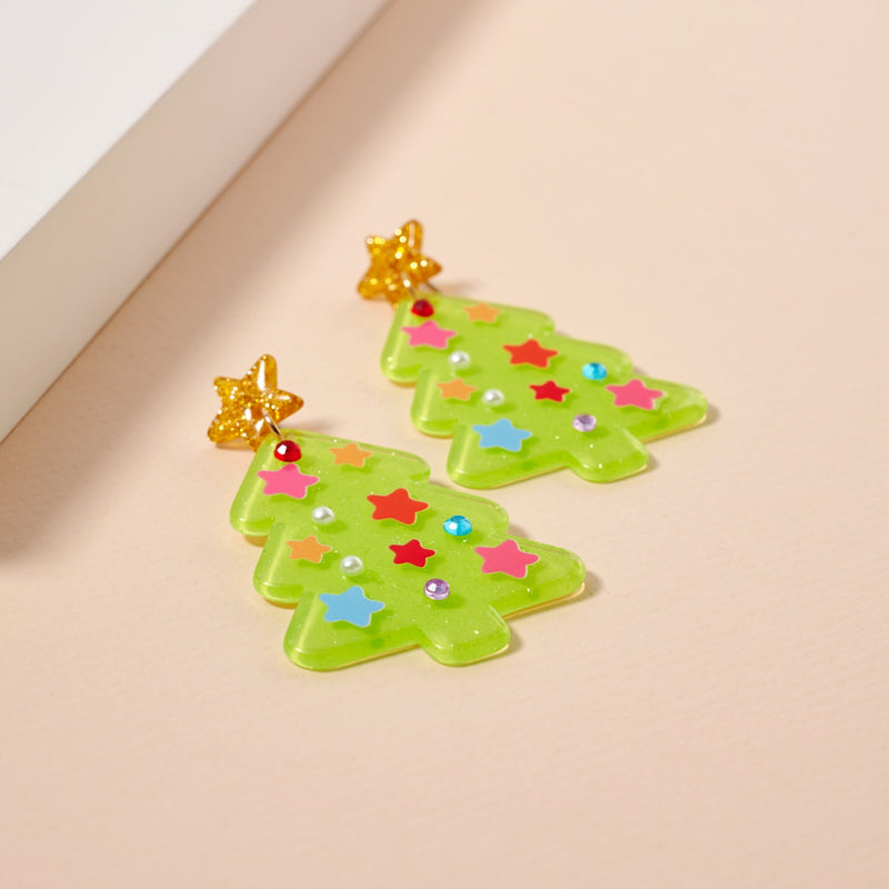Christmas Tree with Stars Dangling Earrings