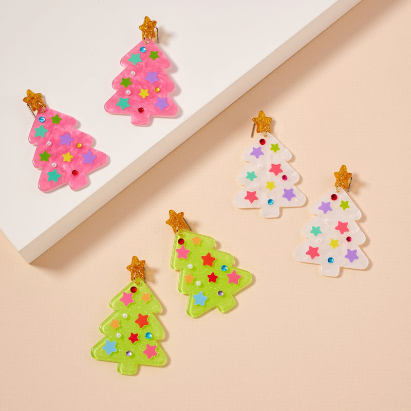 Christmas Tree with Stars Dangling Earrings