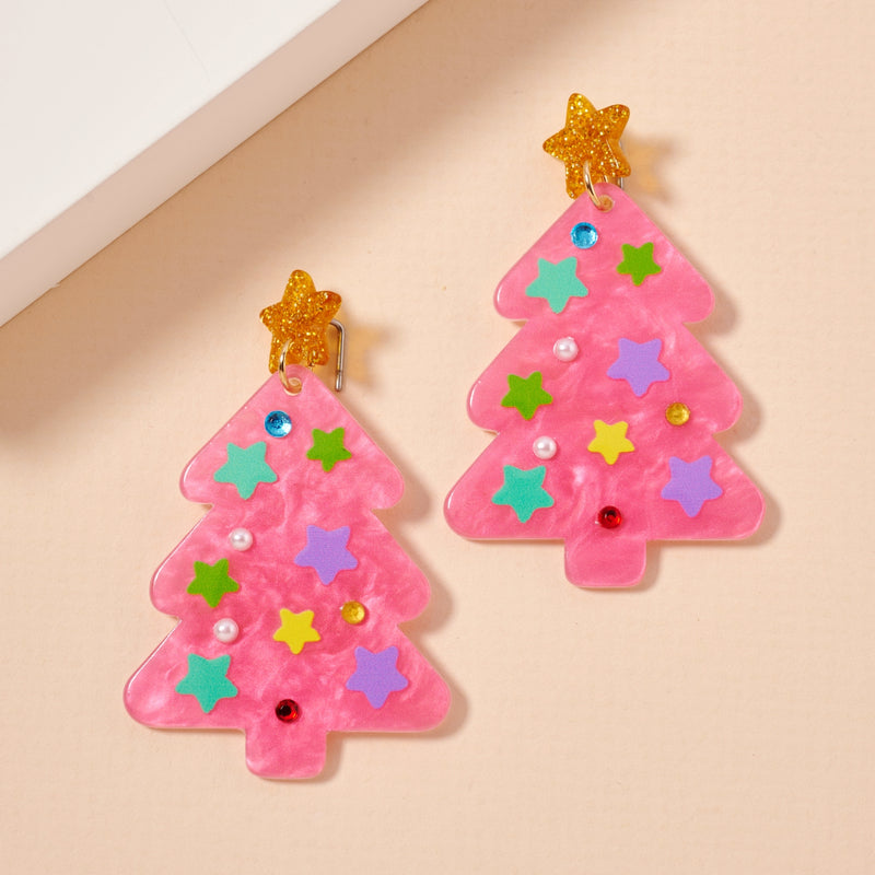 Christmas Tree with Stars Dangling Earrings
