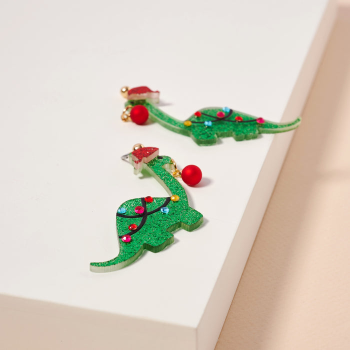 Christmas Dinosaur Dangling Earrings
