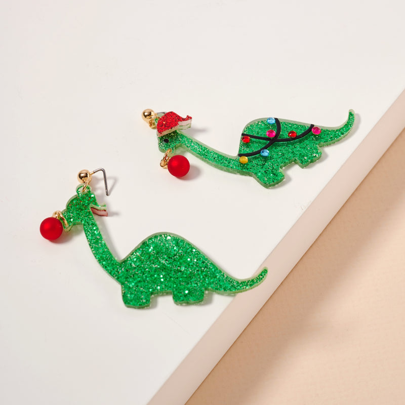 Christmas Dinosaur Dangling Earrings