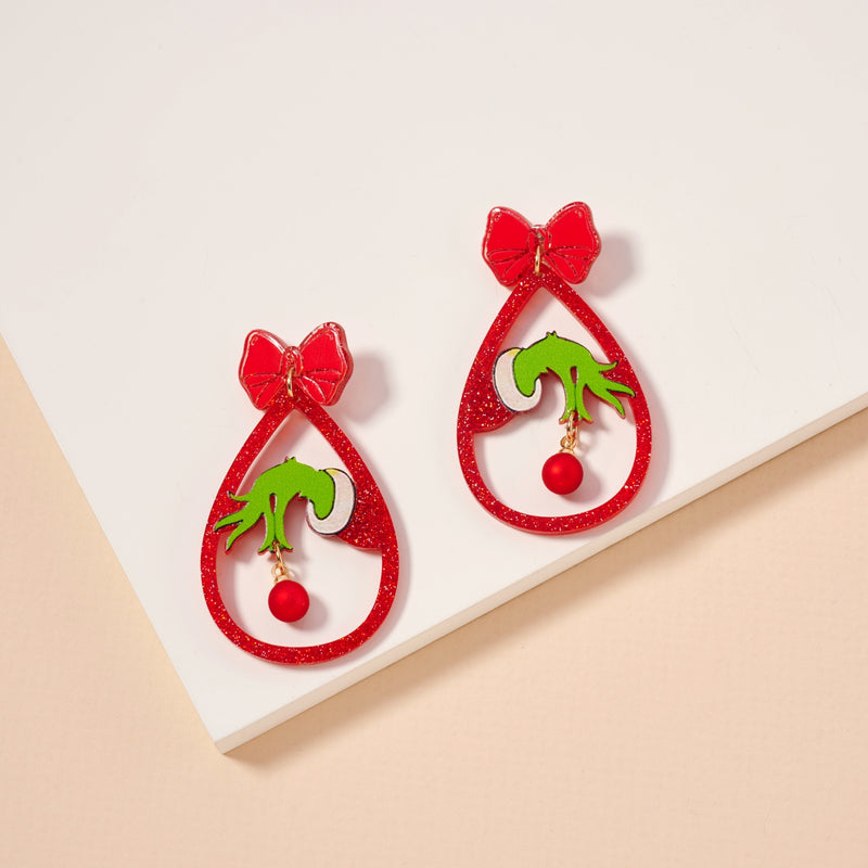 Christmas Green Monster Hand Dangling Earrings