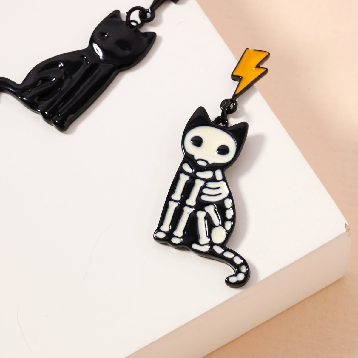 Halloween Cat Skeleton Enamel Dangling Earrings