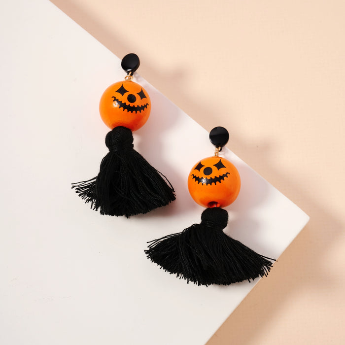 Halloween Pumpkin & Fringes Dangling Earrings