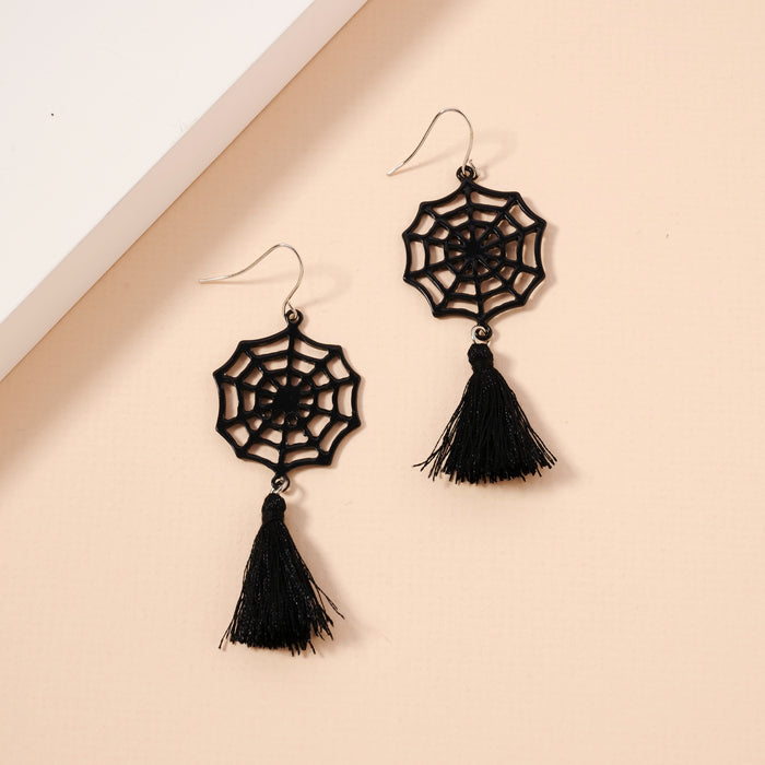 Halloween Spider Web & Fringes Dangling Earrings