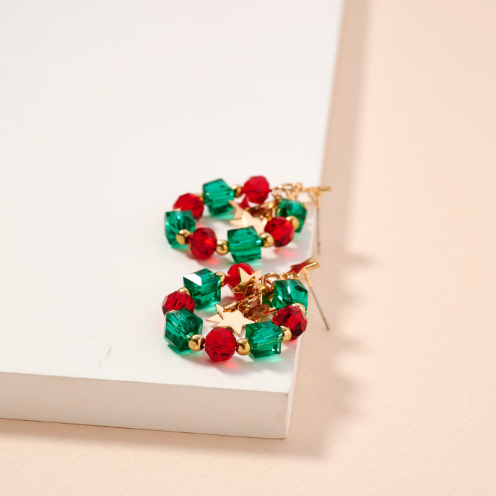 Christmas Glass Beaded Hoop Earrings