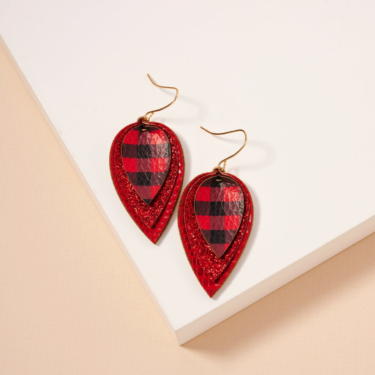 Christmas Layered PU Leather Dangling Earrings