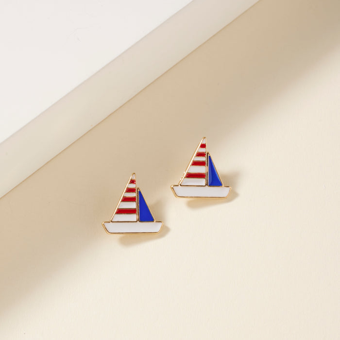 USA Flag Yacht Enamel Stud Earring