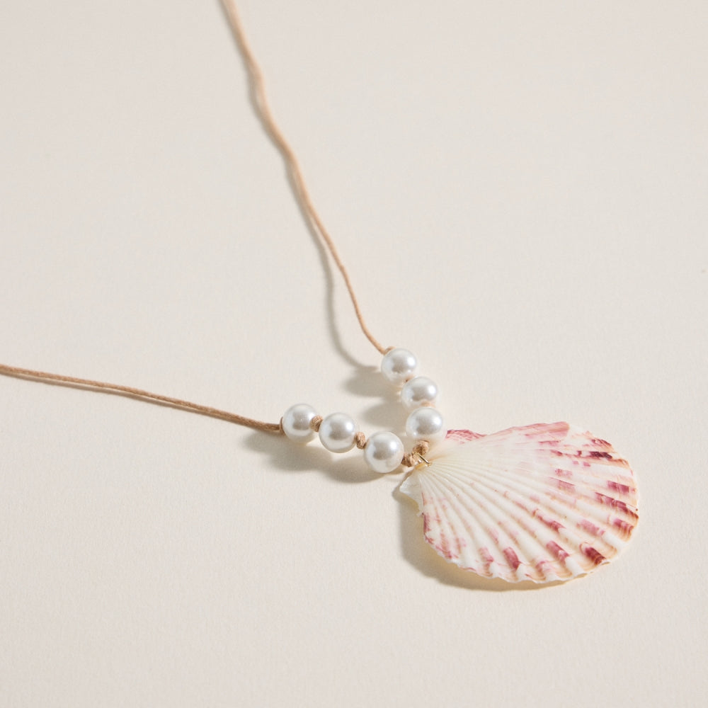 Seashell and Pearl Cord Necklace