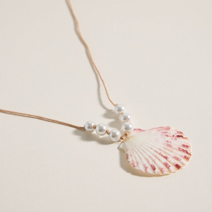 Seashell and Pearl Cord Necklace