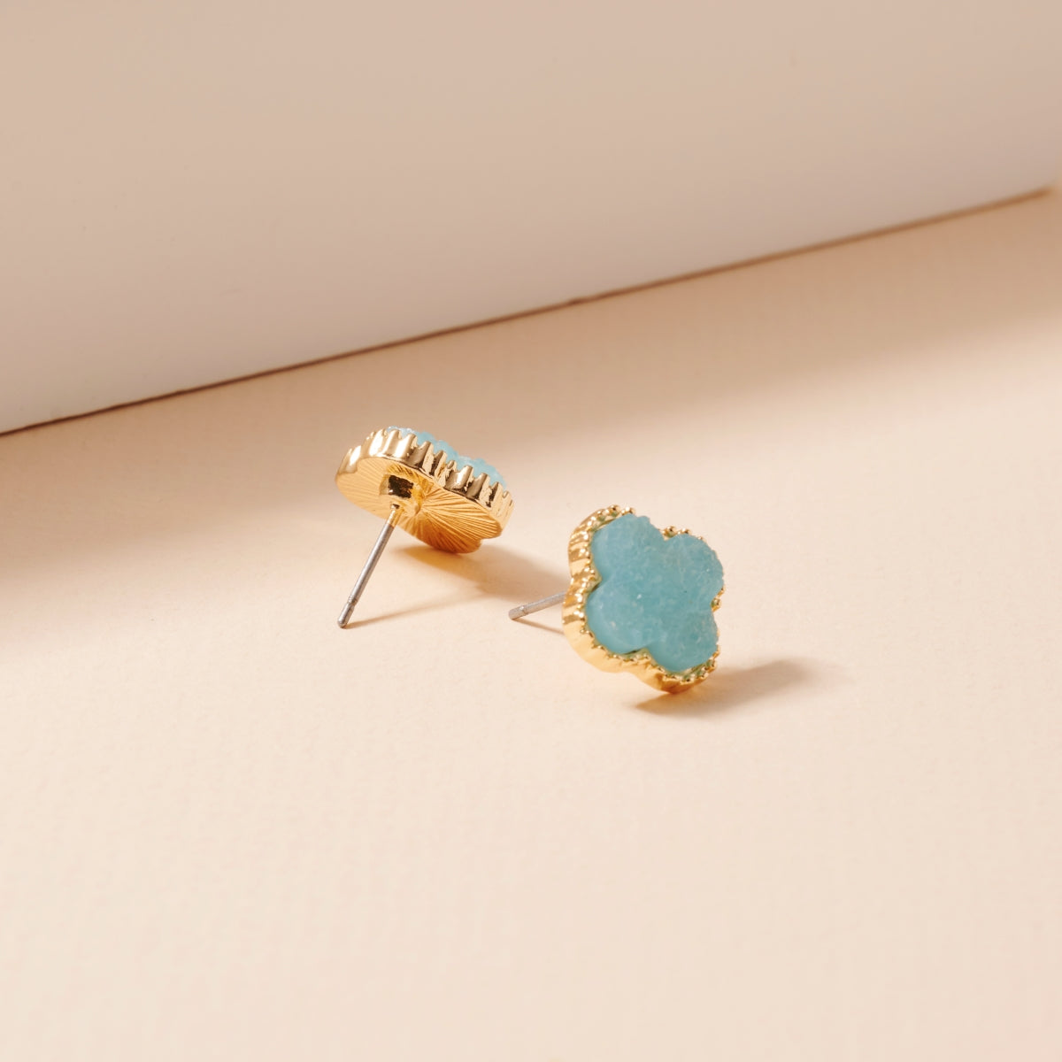 Clover Druzy Stone Stud Earrings