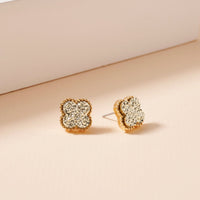 Clover Druzy Stone Stud Earrings