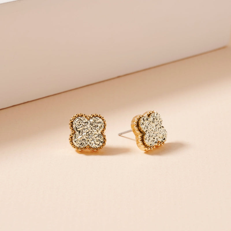 Clover Druzy Stone Stud Earrings