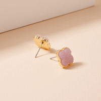 Clover Druzy Stone Stud Earrings