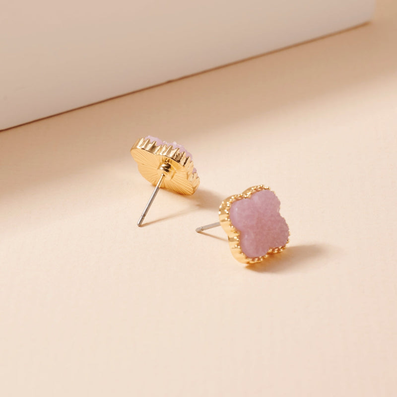 Clover Druzy Stone Stud Earrings