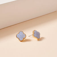 Clover Druzy Stone Stud Earrings