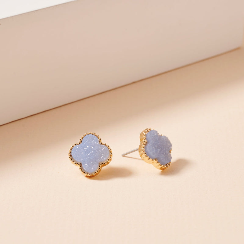 Clover Druzy Stone Stud Earrings