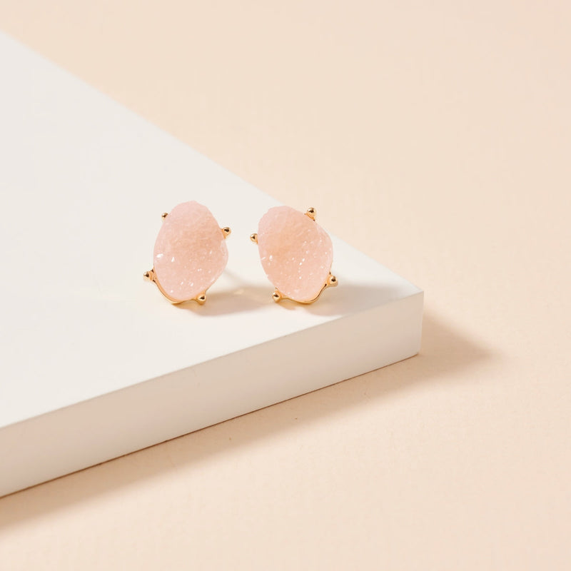 Organic Shaped Druzy Stone Stud Earrings