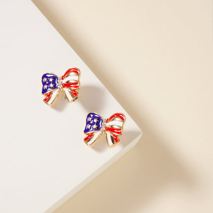 USA Flag Enamel Bow Stud Earrings