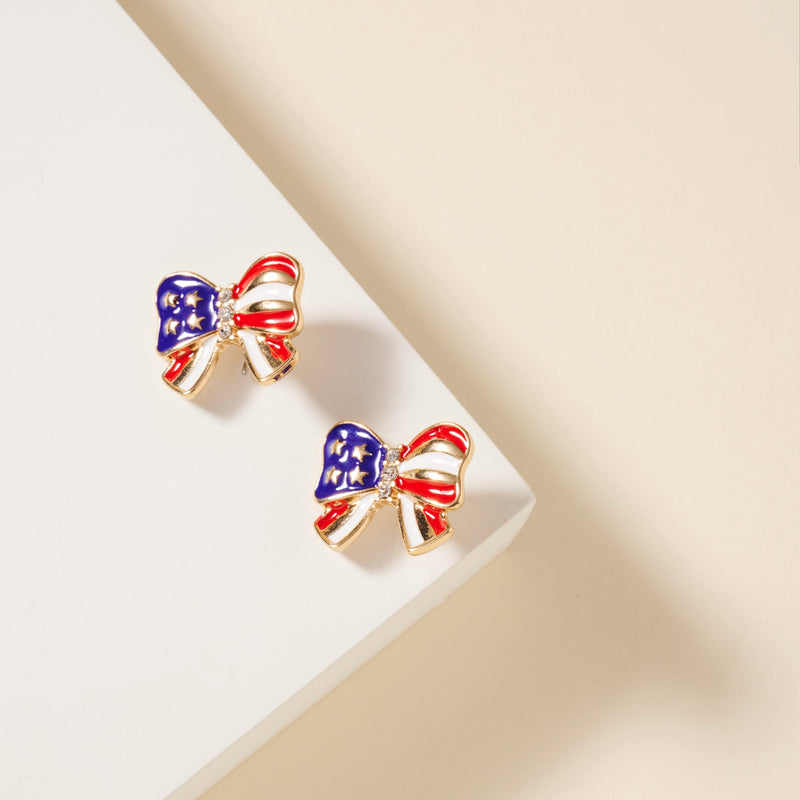 USA Flag Enamel Bow Stud Earrings