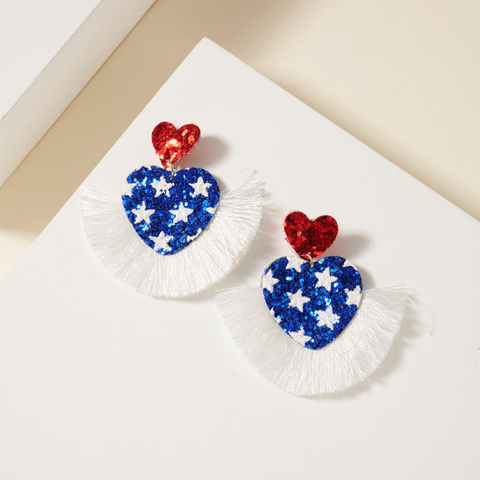 USA Heart Shape Fringed Earrings