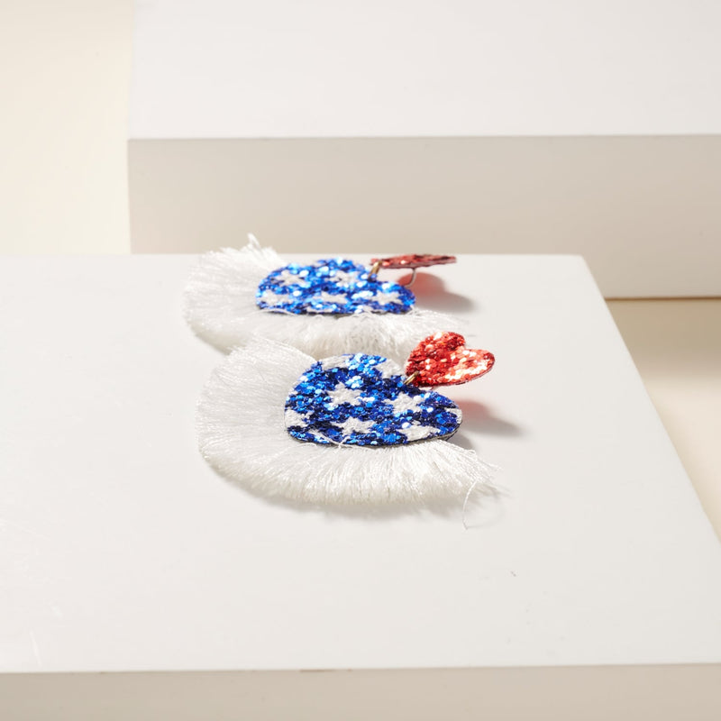 USA Heart Shape Fringed Earrings