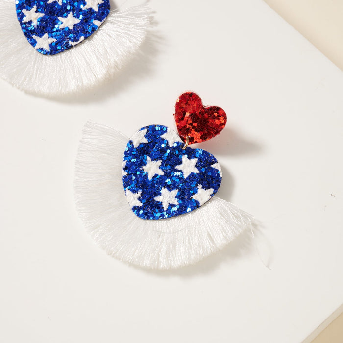 USA Heart Shape Fringed Earrings