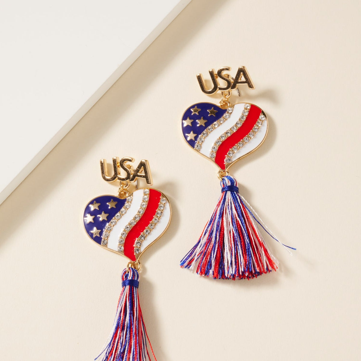 USA Heart Shape Fringed Earrings