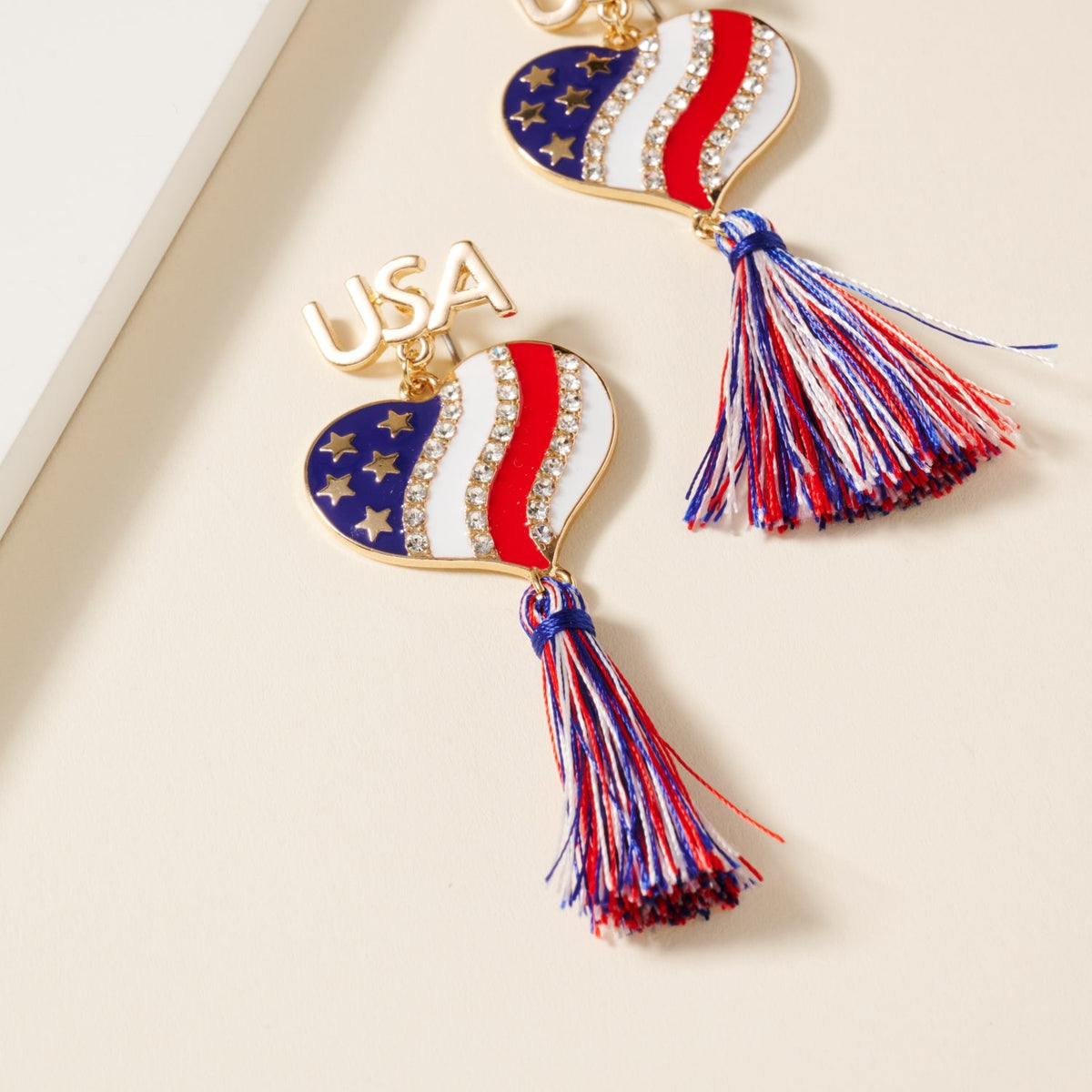 USA Heart Shape Fringed Earrings